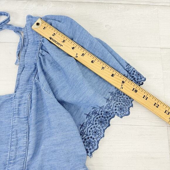 Old Navy Womens XL Chambray Flutter Sleeve Top Blouse Tie Back Boho Square Neck - Picture 13 of 15